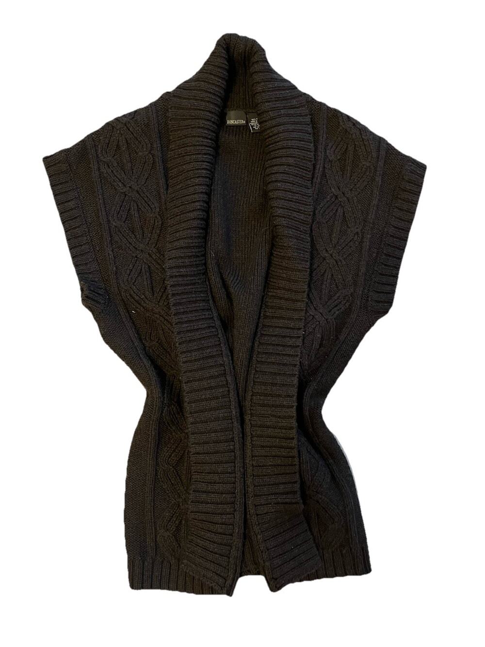 VTG Luxury Sweater Vest LambsWool Open Cardigan Chocolate Brown Boho Doncaster